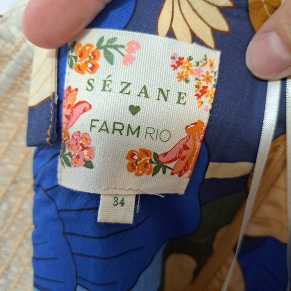 Sezane x FARM RIO Abelino Blue Floral Blouse 34 - Picture 6 of 8